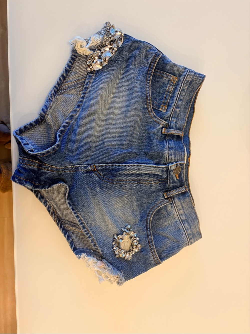 AREA Blue Denim Embellished Women's Shorts Size 27